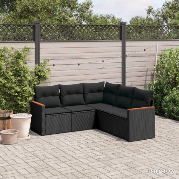 Salon de jardin 5 pcs avec coussins noir r�sine tress�e