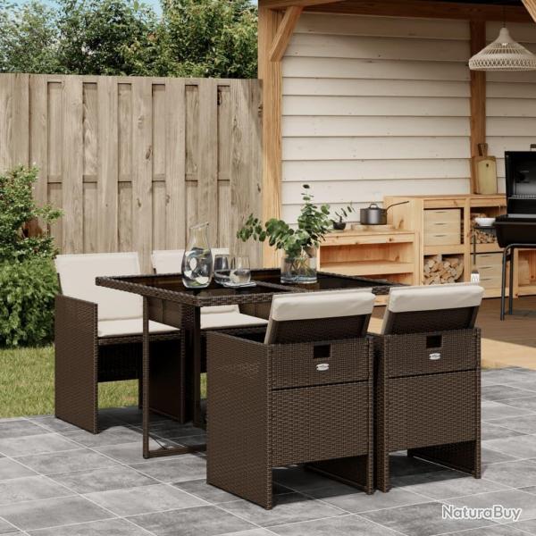 Ensemble � manger de jardin 5 pcs et coussins marron poly rotin