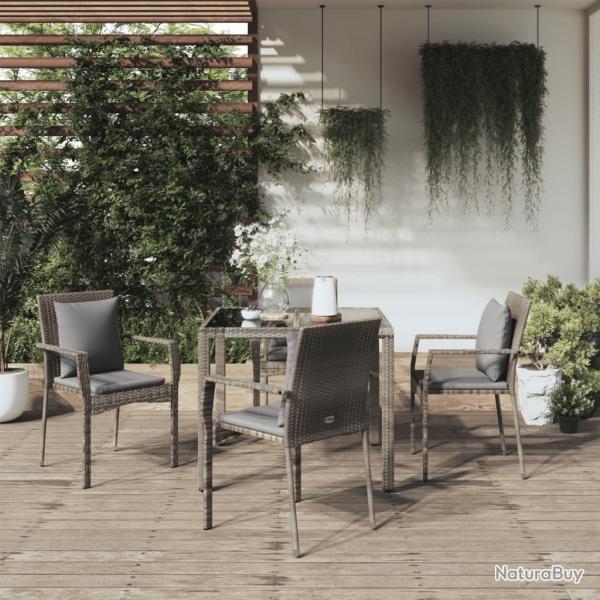 Ensemble  manger de jardin 5 pcs coussins gris rsine tresse alsavelo