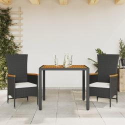 Ensemble &agrave; manger de jardin avec coussins 3 pcs Noir