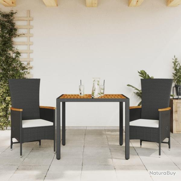 Ensemble � manger de jardin avec coussins 3 pcs Noir