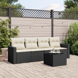 Salon de jardin 5 pcs avec coussins noir r&eacute;sine tress&eacute;e