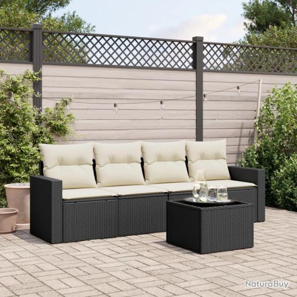 Salon de jardin 5 pcs avec coussins noir r�sine tress�e alsavelo