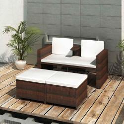 Salon de jardin 4 pcs avec coussins R&eacute;sine tress&eacute;e Marron
