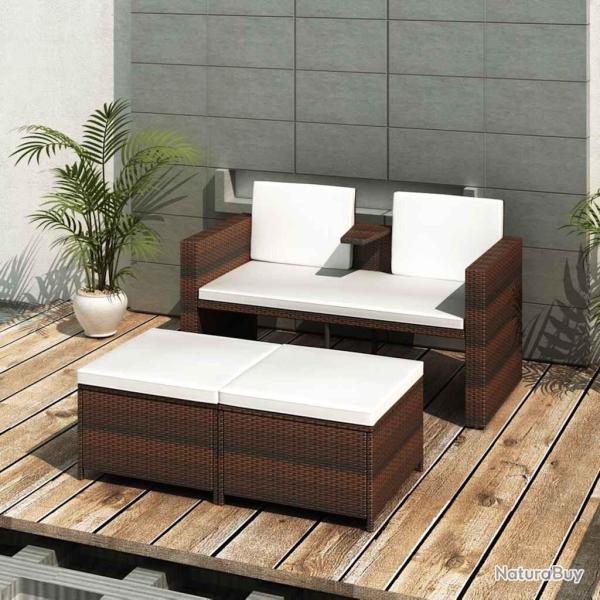 Salon de jardin 4 pcs avec coussins R�sine tress�e Marron