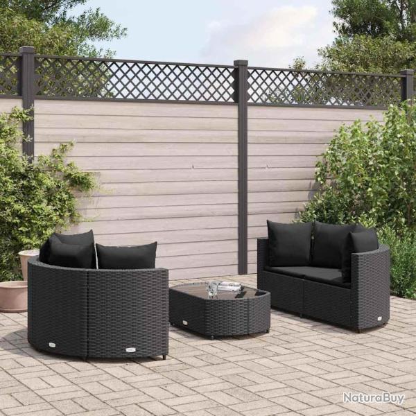 Salon de jardin 5 pcs avec coussins noir r�sine tress�e alsavelo