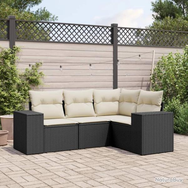 Salon de jardin 4 pcs avec coussins noir r�sine tress�e