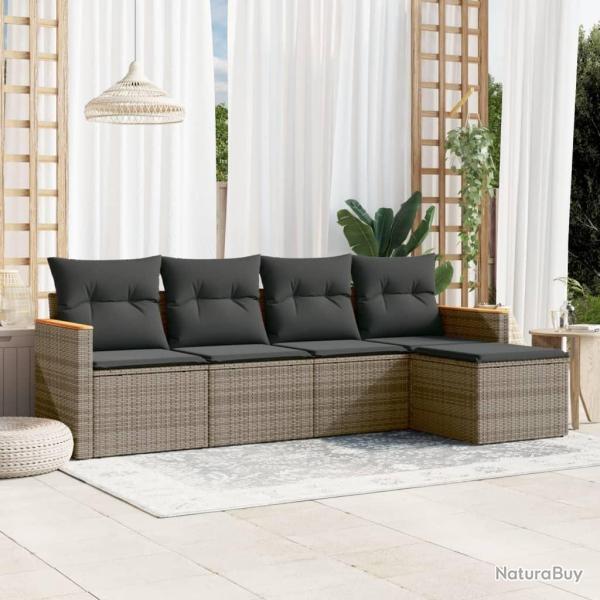 Salon de jardin 5 pcs avec coussins gris r�sine tress�e alsavelo