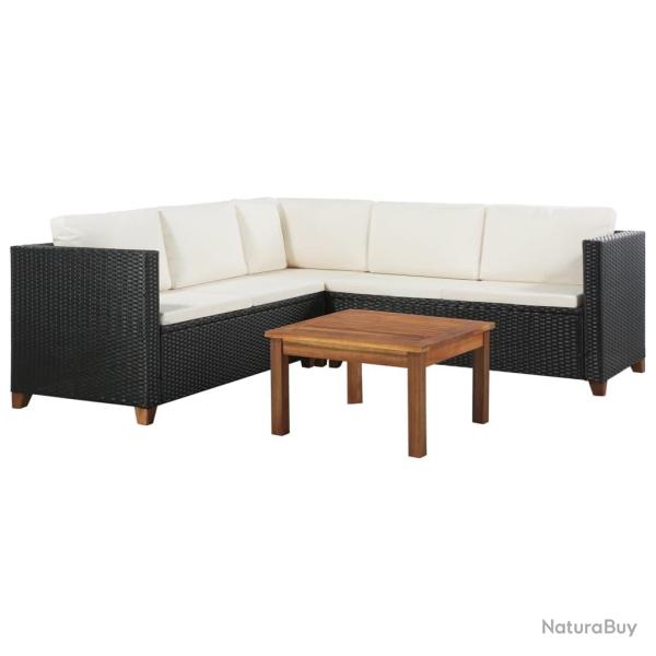 Salon de jardin 4 pcs avec coussins R�sine tress�e Noir