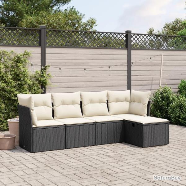 Salon de jardin 5 pcs avec coussins noir r�sine tress�e