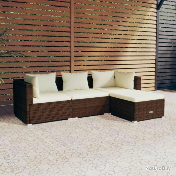 Salon de jardin 4 pcs avec coussins R�sine tress�e Marron