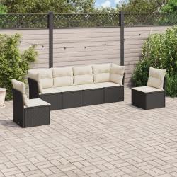 Salon de jardin 6 pcs avec coussins noir r&eacute;sine tress&eacute;e