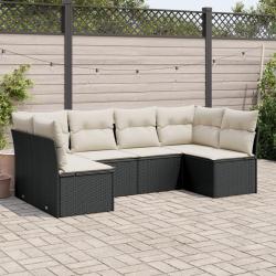 Salon de jardin 6 pcs avec coussins noir r&eacute;sine tress&eacute;e