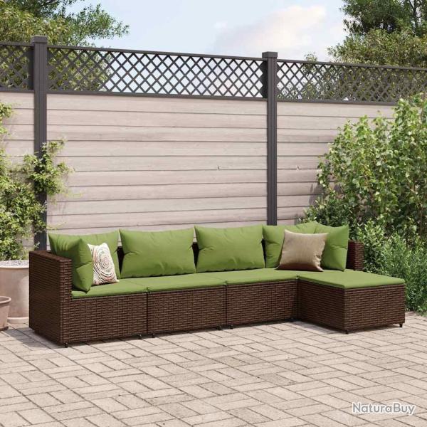 Salon de jardin 5 pcs avec coussins Marron R�sine tress�e alsavelo