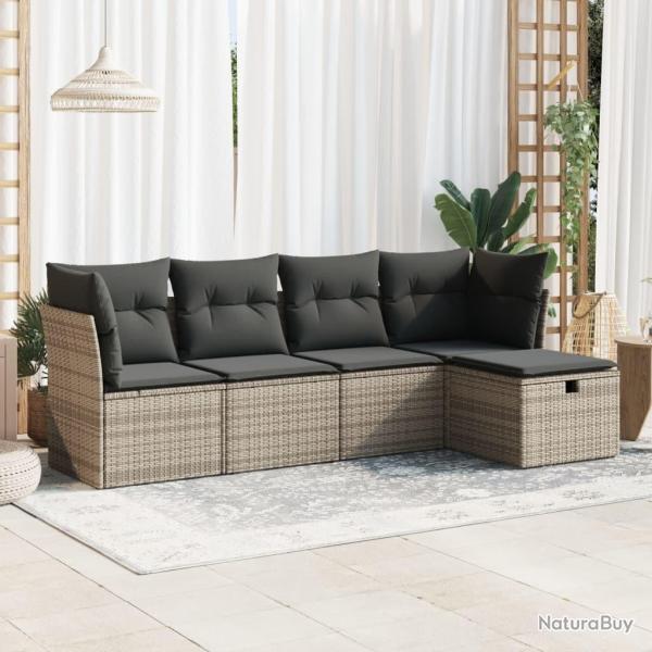 Salon de jardin 5 pcs avec coussins gris r�sine tress�e