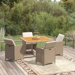 Ensemble &agrave; manger de jardin et coussins 5 pcs Poly rotin Beige