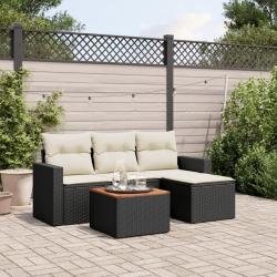Salon de jardin 5 pcs avec coussins noir r&eacute;sine tress&eacute;e