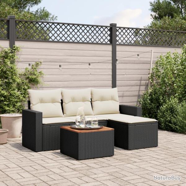 Salon de jardin 5 pcs avec coussins noir r�sine tress�e