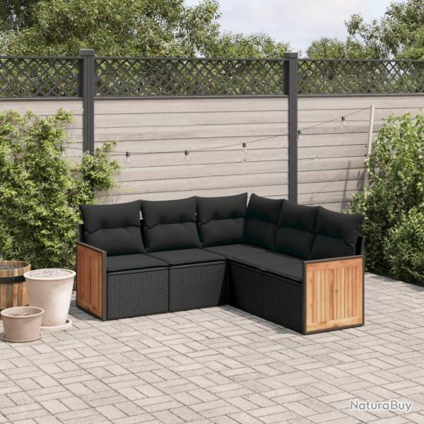 Salon de jardin 5 pcs avec coussins noir r�sine tress�e