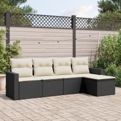 Salon de jardin 5 pcs avec coussins noir r&eacute;sine tress&eacute;e
