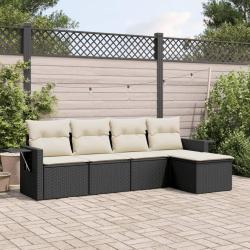 Salon de jardin 5 pcs avec coussins noir r&eacute;sine tress&eacute;e