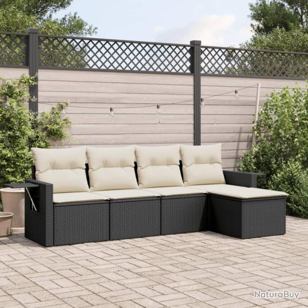 Salon de jardin 5 pcs avec coussins noir r�sine tress�e alsavelo