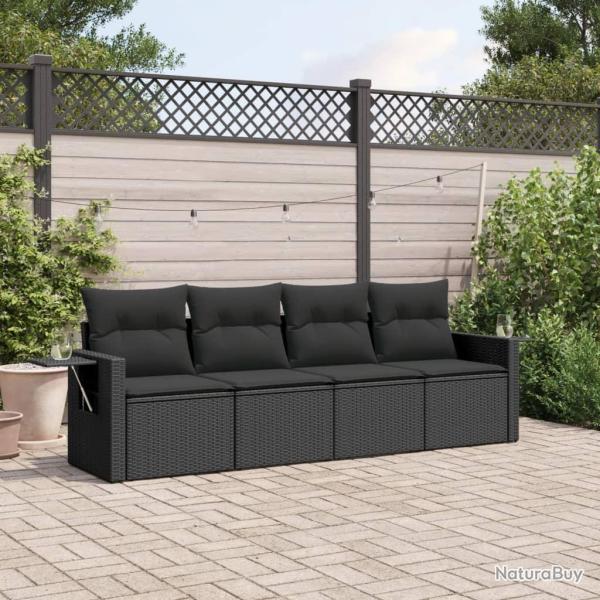 Salon de jardin 4 pcs avec coussins noir r�sine tress�e