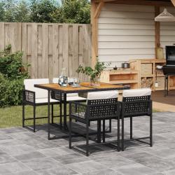 Ensemble &agrave; manger de jardin coussins 5pcs Noir R&eacute;sine tress&eacute;e