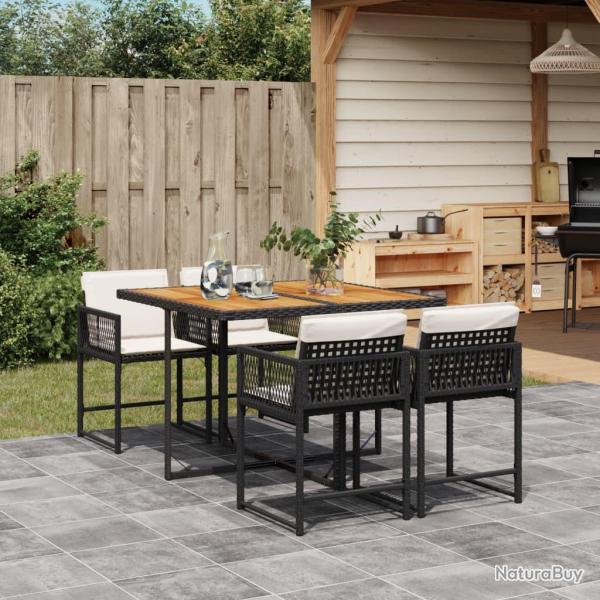 Ensemble � manger de jardin coussins 5pcs Noir R�sine tress�e