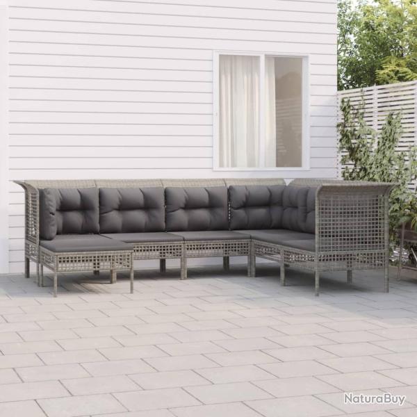Salon de jardin 7 pcs avec coussins Gris Rsine tresse alsavelo