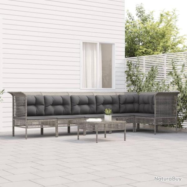 Salon de jardin 7 pcs avec coussins Gris Rsine tresse alsavelo