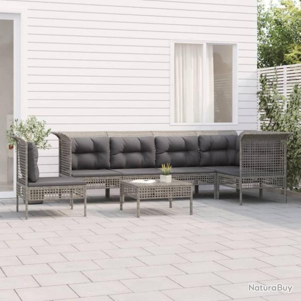 Salon de jardin 7 pcs avec coussins Gris Rsine tresse alsavelo