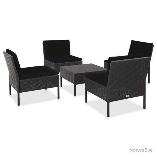 Salon de jardin 5 pcs avec coussins r�sine tress�e noir