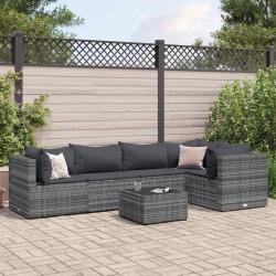 Salon de jardin 5 pcs avec coussins Gris R&eacute;sine tress&eacute;e