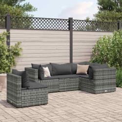 Salon de jardin 5 pcs avec coussins Gris R&eacute;sine tress&eacute;e