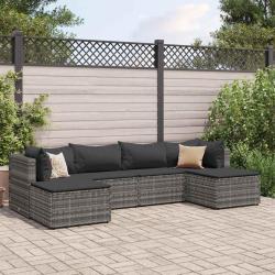 Salon de jardin 6 pcs avec coussins Gris R&eacute;sine tress&eacute;e