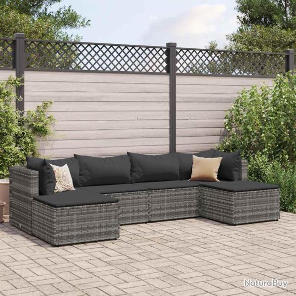 Salon de jardin 6 pcs avec coussins Gris R�sine tress�e