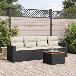 Salon de jardin 5 pcs avec coussins noir r&eacute;sine tress&eacute;e