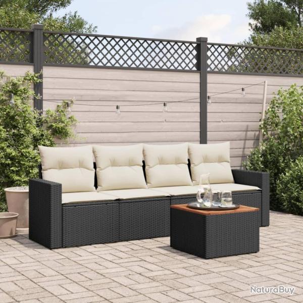 Salon de jardin 5 pcs avec coussins noir r�sine tress�e