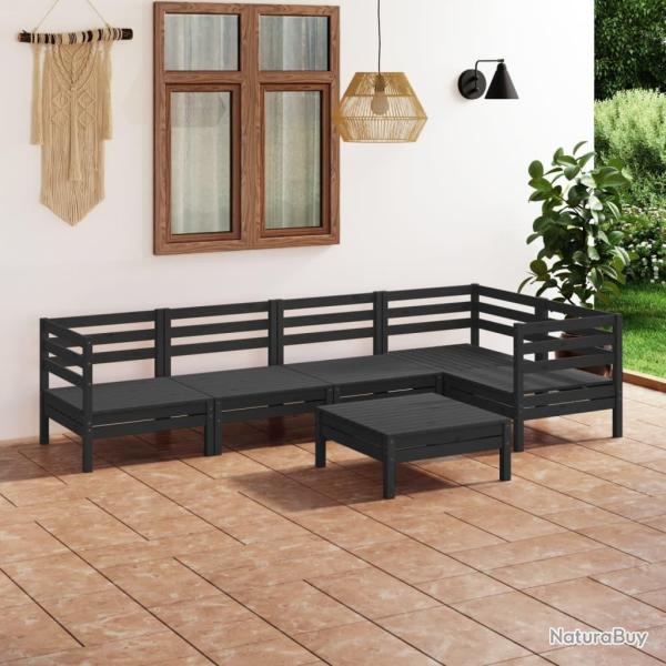 Salon de jardin 6 pcs Bois de pin massif Noir alsavelo