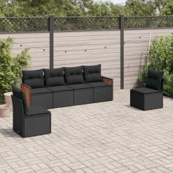 Salon de jardin 6 pcs avec coussins noir r&eacute;sine tress&eacute;e