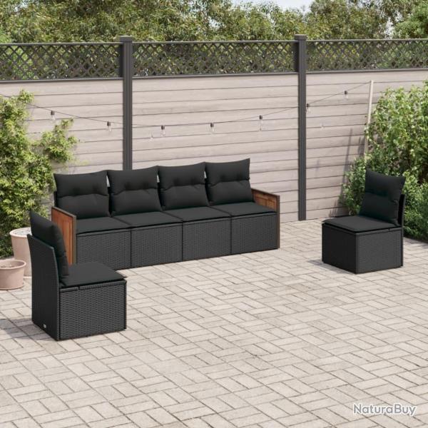 Salon de jardin 6 pcs avec coussins noir r�sine tress�e