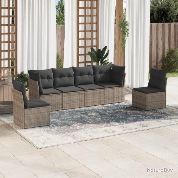 Salon de jardin 6 pcs avec coussins gris r�sine tress�e alsavelo