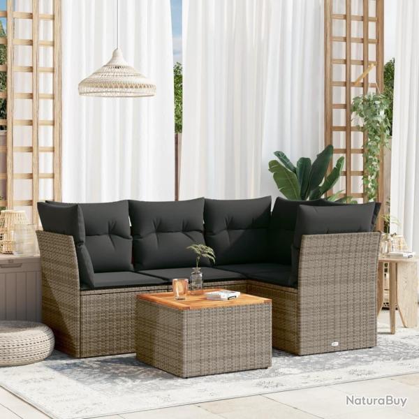 Salon de jardin 5 pcs avec coussins gris r�sine tress�e