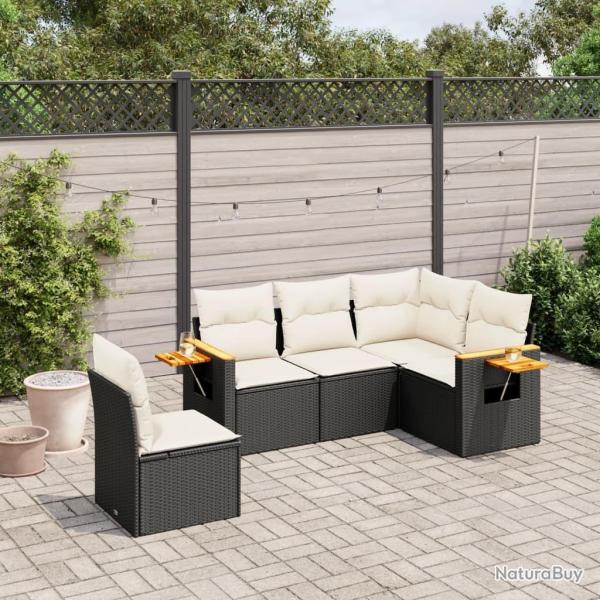 Salon de jardin 5 pcs avec coussins noir r�sine tress�e