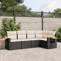 Salon de jardin 5 pcs avec coussins noir r&eacute;sine tress&eacute;e