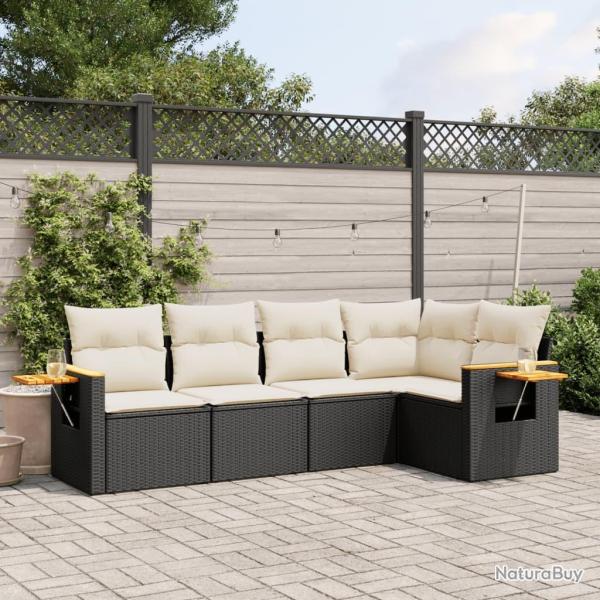 Salon de jardin 5 pcs avec coussins noir r�sine tress�e