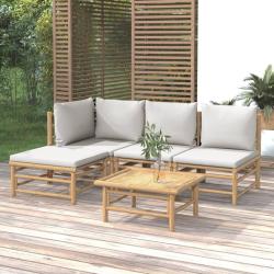 Salon de jardin 5 pcs avec coussins gris clair bambou alsavelo