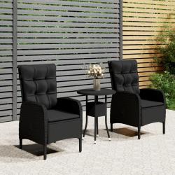 bistro de jardin 3 pcs R&eacute;sine tress&eacute;e Noir alsavelo