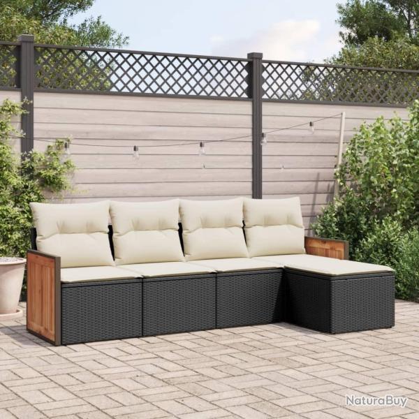 Salon de jardin 5 pcs avec coussins noir r�sine tress�e